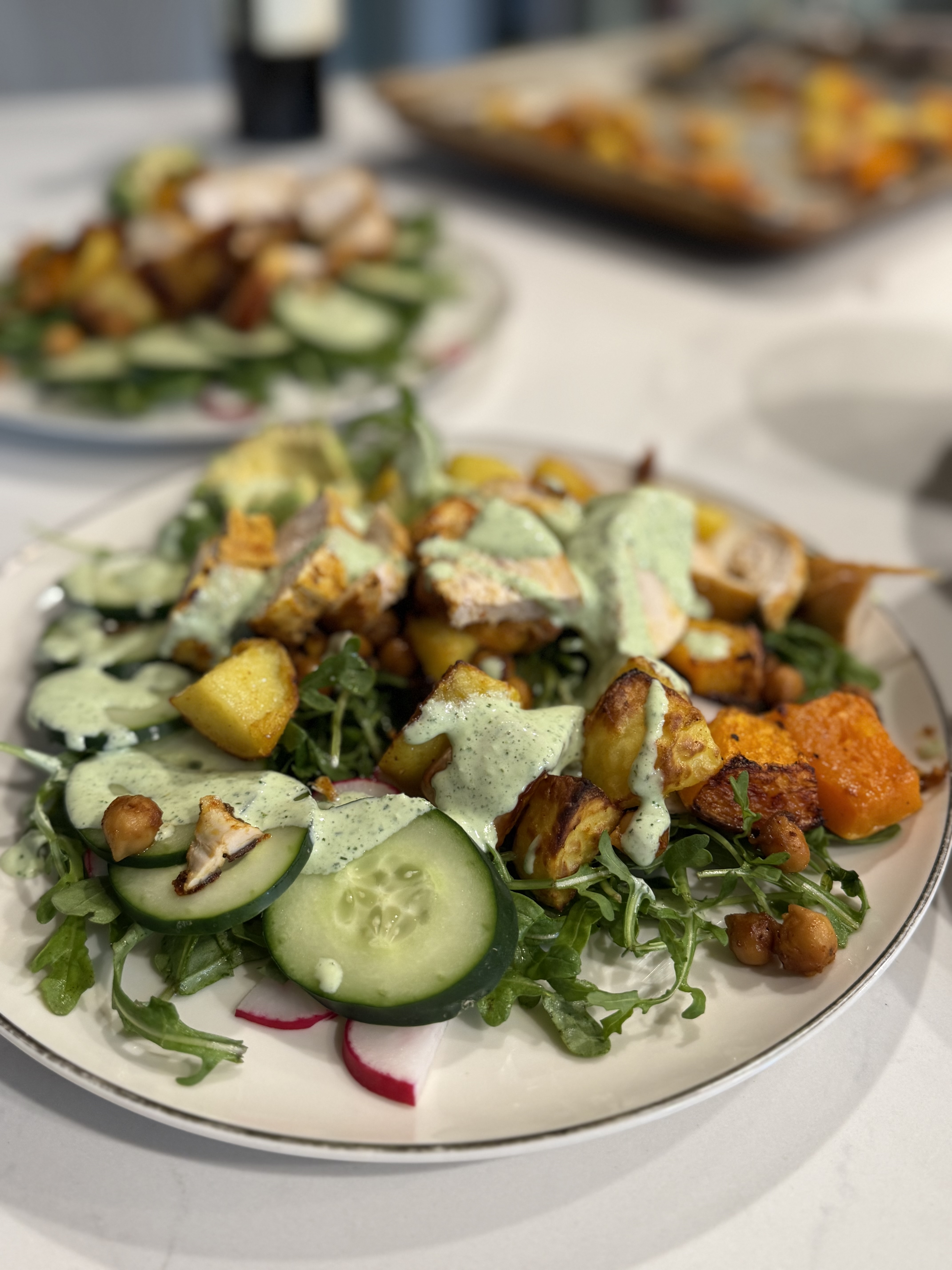 A Giant Beautiful Arugula Salad with Herby Green Dressing